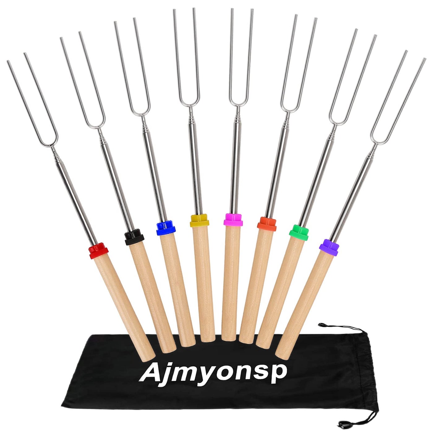Ajmyonsp Marshmallows Roasting Sticks - Smores Sticks for Fire Pit Extras Long Extendable Smore Skewers Hot Dog Sticks for Campfires, 32 Inch Telescoping Forks Set of 8Pcs